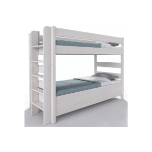 SKLADOM: Buková poschodová posteľ Junior 12 200 x 90 cm biela - rebrík na ľavej strane 