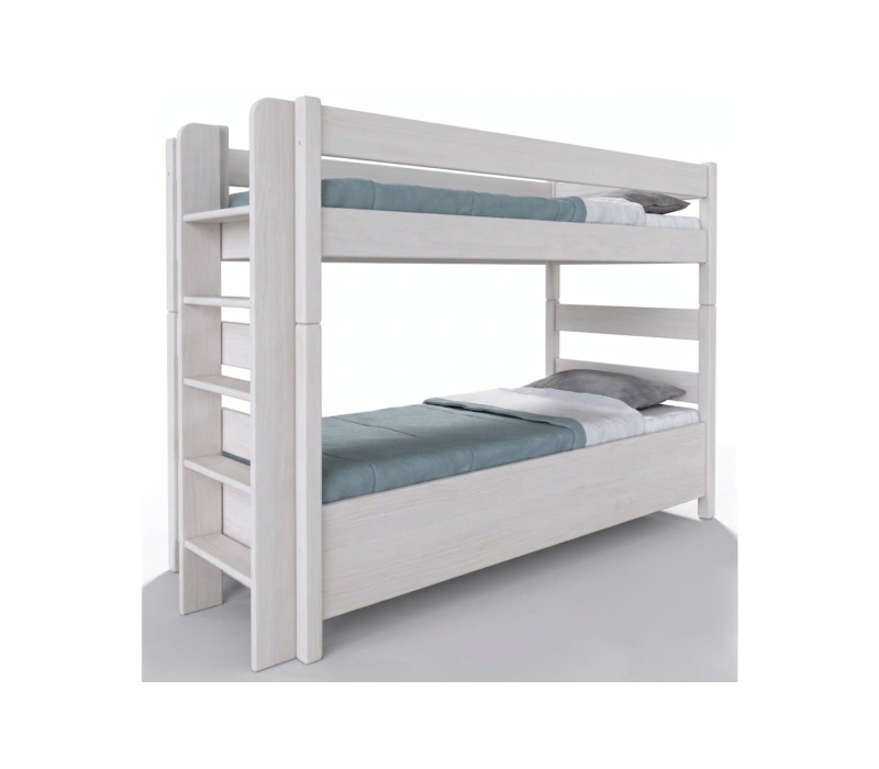 SKLADOM: Buková poschodová posteľ Junior 12 200 x 90 cm biela - rebrík na ľavej strane 